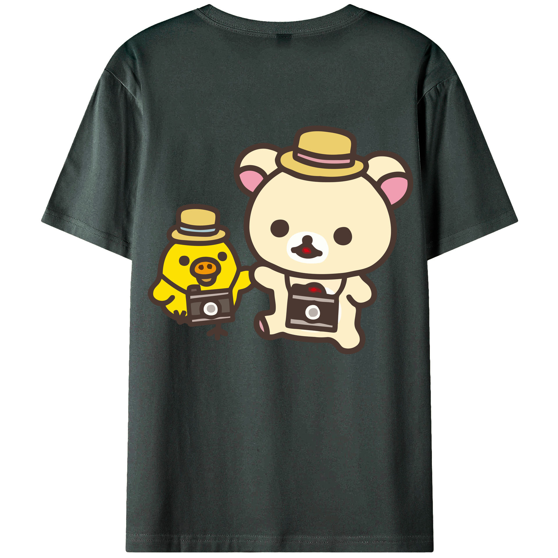 （画像用） リラックマ リラックマ キイロイトリ Rilakkuma Korilakkuma Kiiroitori 綿100％ メンズ半袖Tシャツ（バックプリント） 通気性